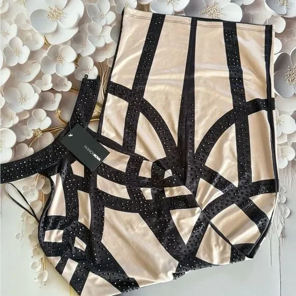 Fashion Nova Black and Cream Studded Dress - Picture 1 of 2